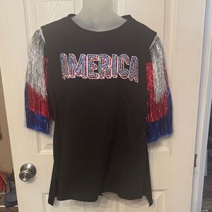 Fantastic Fawn Black Tee with Colorful Sequin Design